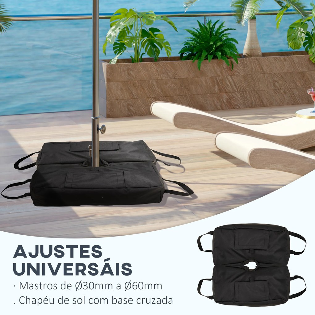 Conjunto de 2 Bolsas de Areia para Peso de Chapéu de Sol 50 kg Base para Chapéu de Sol com Pá e Alças 50x25x18 cm Preto