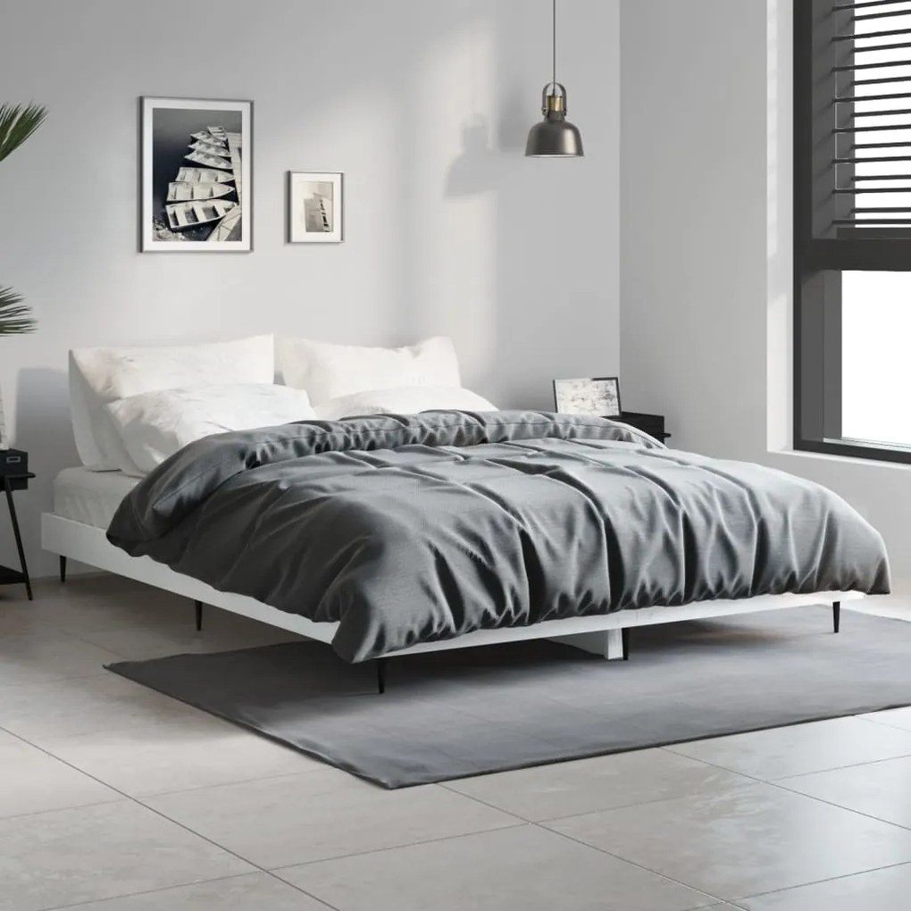 vidaXL Estrutura cama 140x190 cm derivados de madeira branco brilhante