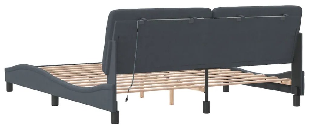 Estrutura de cama c/ luzes LED 180x200cm veludo cinzento-escuro