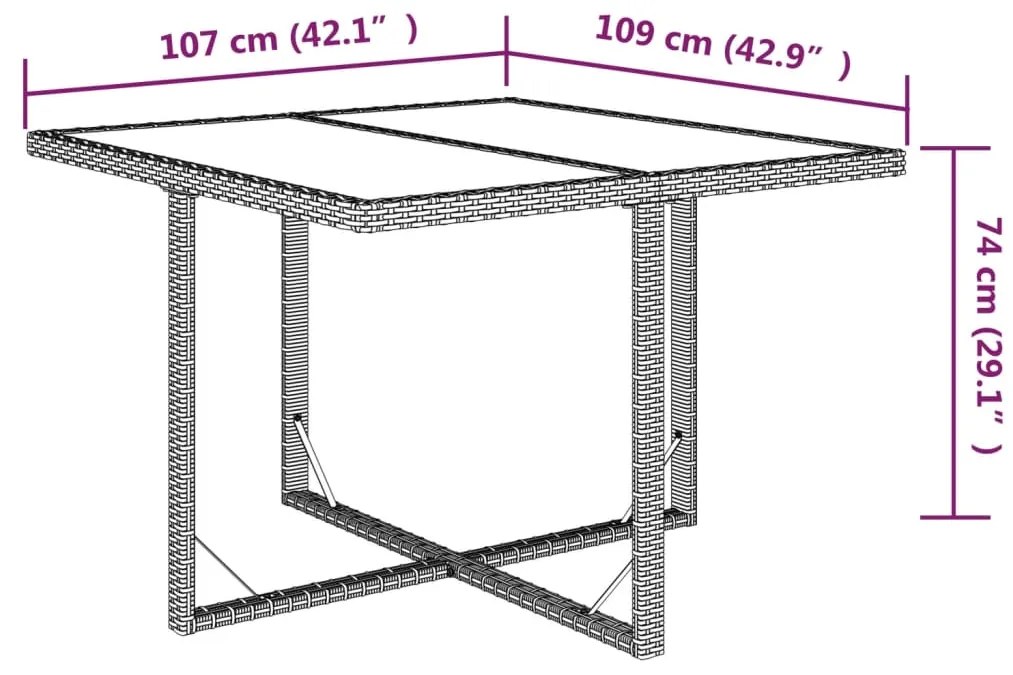 Mesa de jardim 109x107x74 cm vime PE e vidro bege