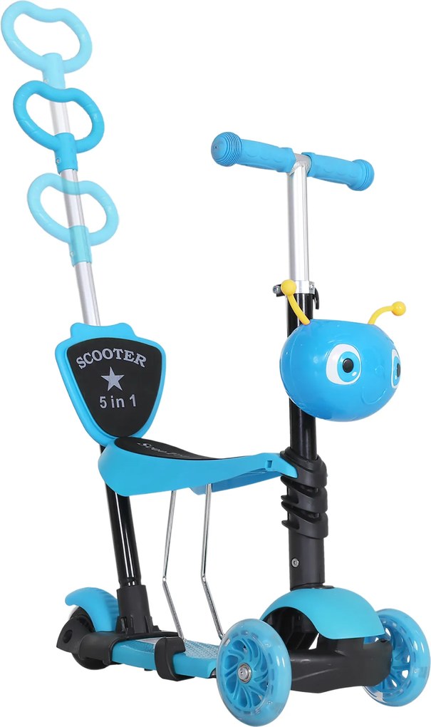 HOMCOM HOMCOM Trotinete 5 em 1 para Crianças com 3 Rodas Assento Removível e Guiador Ajustável Carga Máxima 50 kg 62x25x72,5 cm Azul | Aosom Portugal