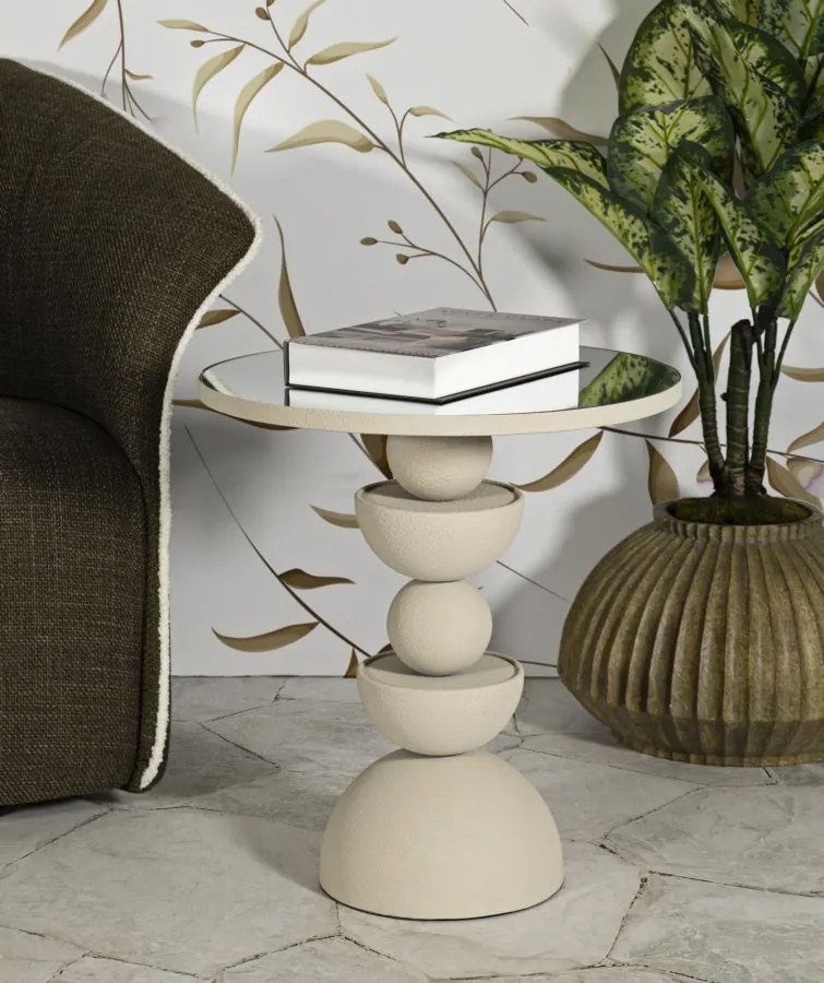 MESA DE CENTRO DUNA COM ESPELHO Ø 45X49,5 CM CREME