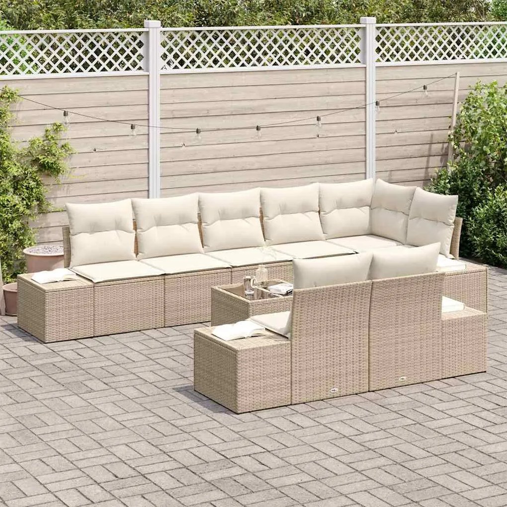 Conjunto de Sofá de Jardim com 9 Peças e Almofadas, Rattan Sintético M
