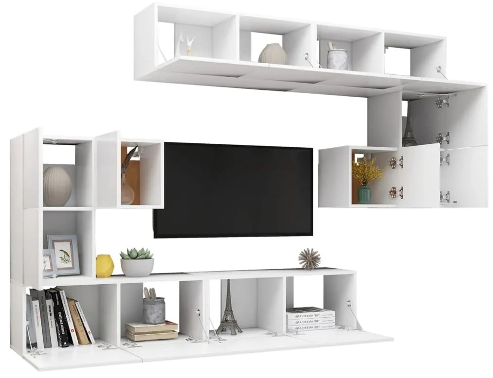 8 pcs conjunto de móveis de TV derivados de madeira branco