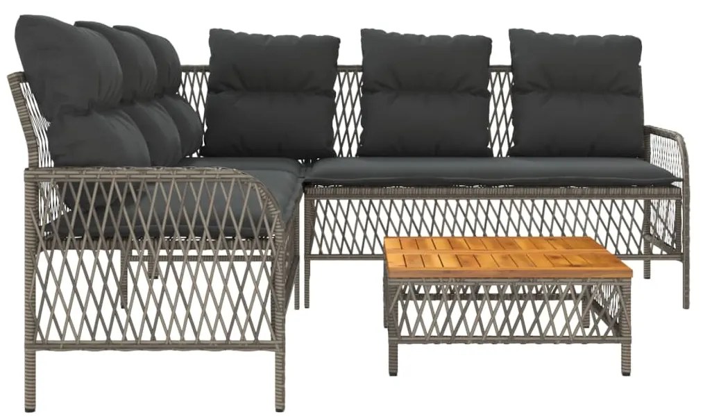 2 pcs conjunto sofás de jardim c/ almofadões vime PE cinzento