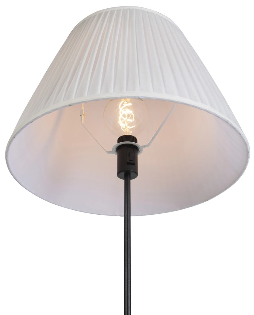 Candeeiro de pé preto com cúpula plissada creme 45 cm ajustável - Parte Country / Rústico,Rústico
