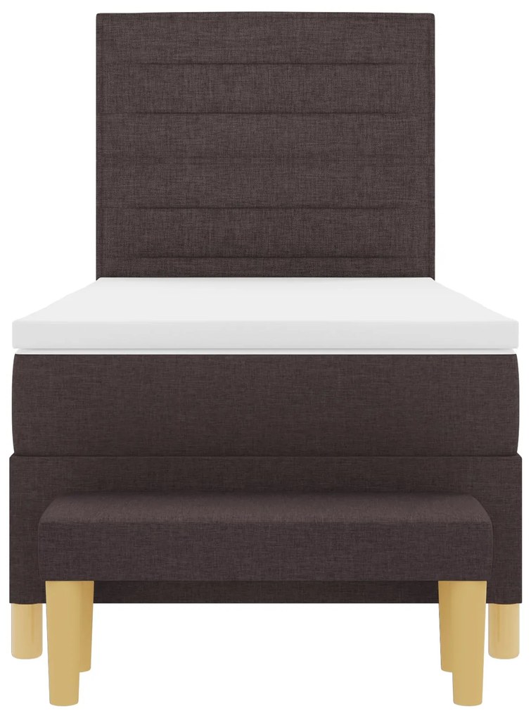 Cama Box Spring com Colchão &amp; Banco Marrom Escuro 80x200 cm Tecido