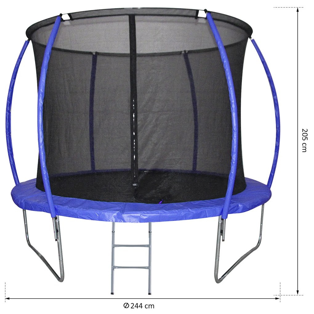 HOMCOM Trampolim de Jardim Φ244cm Trampolim para Crianças e Adultos cm Rede de Segurança Cobertura nas Bordas e Escada para Exterior Azul
