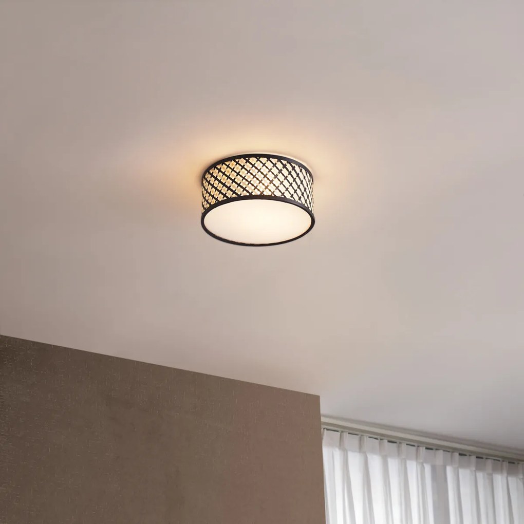 Candeeiro de teto de vime oriental com preto 30cm - Tremmo