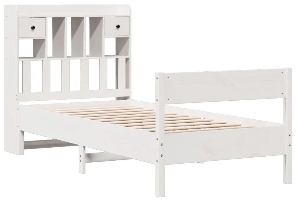 Cama com estante sem colchão 90x200 cm pinho maciço branco