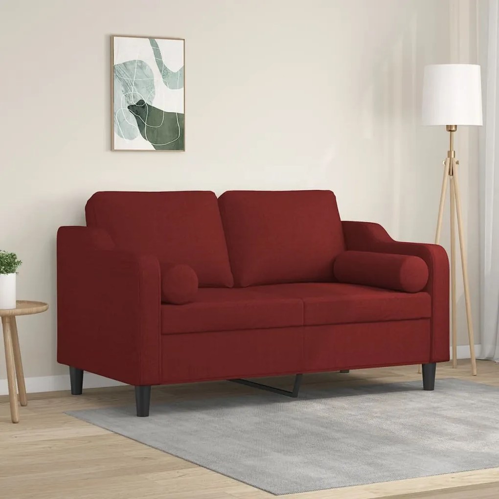 vidaXL Sofá 2 lug. c/ almofadas/almofadões 120cm tecido vermelho tinto