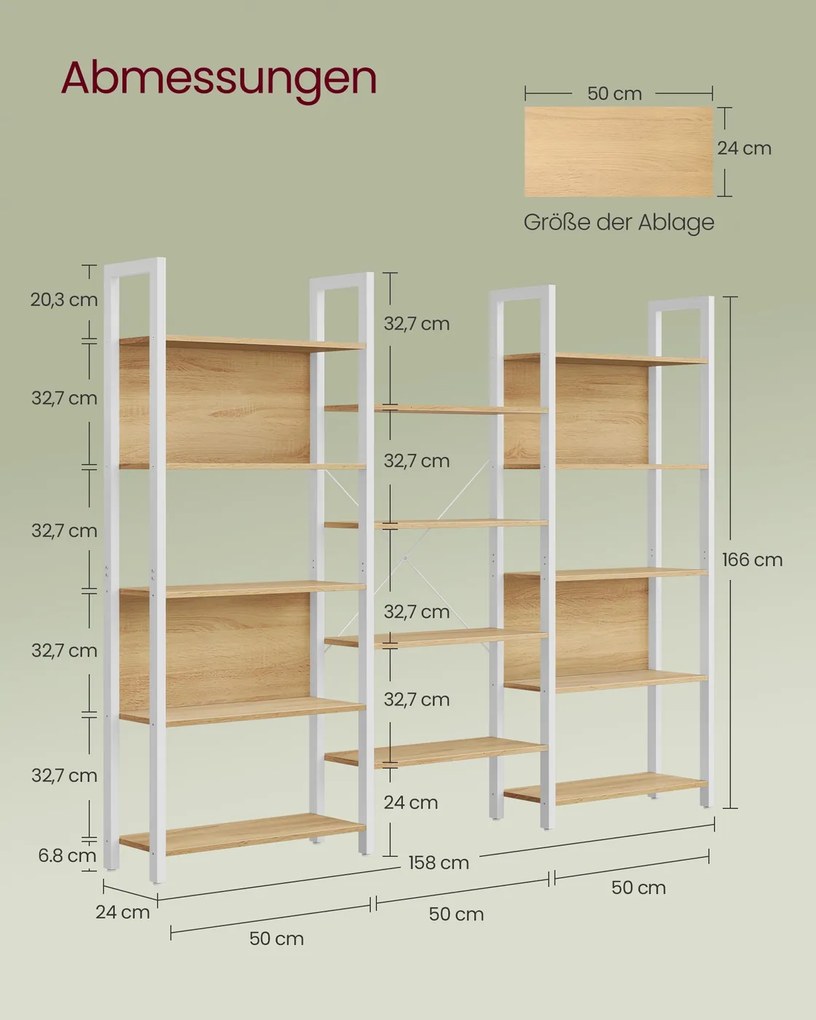 Estante com 14 prateleiras e estrutura metálica 24 x 128 x 166 cm em tom de carvalho dourado e branco