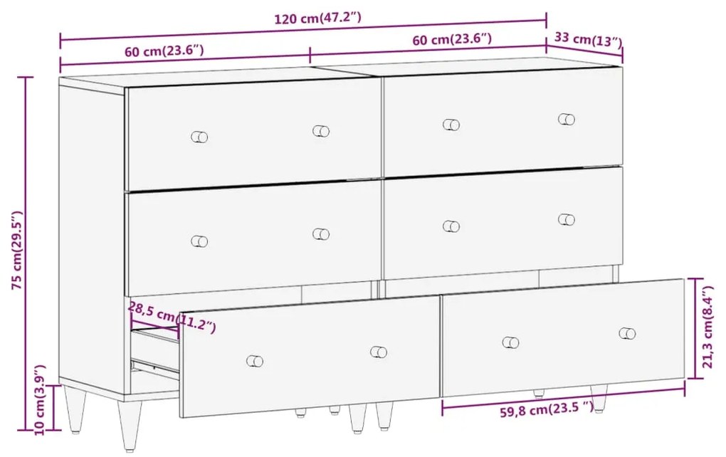 Móveis de apoio 2 pcs 60x33x75 cm madeira de mangueira maciça