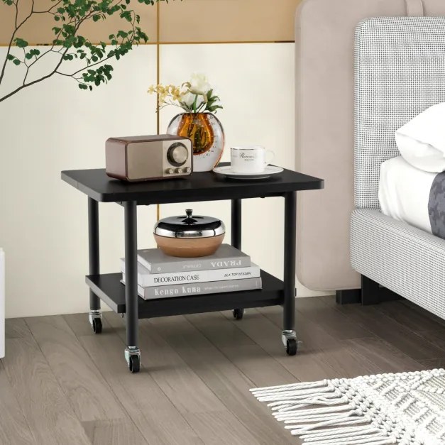 Mesa Impressora para escritório com 4 Rodas e Mecanismo Travamento com Prateleira 49 x 40 x 38 cm Preto