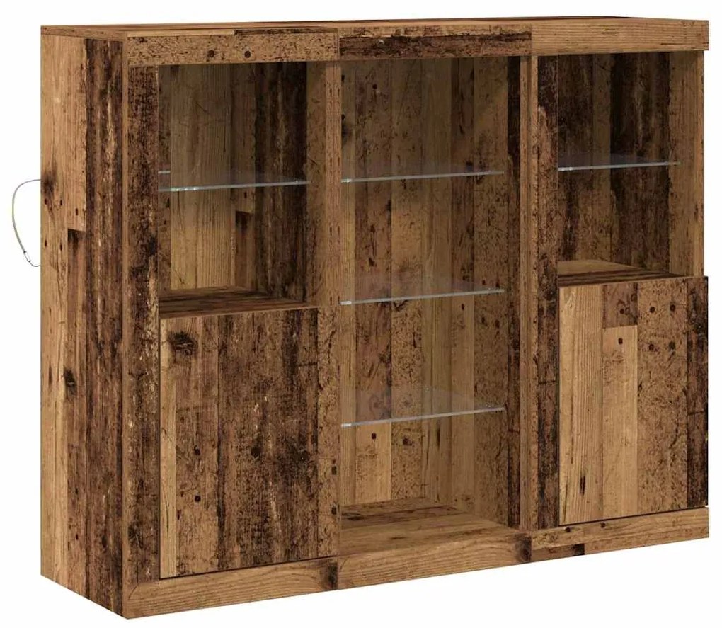 Aparador vidaXL com Luzes LED Madeira Velha 123x37x100 cm Madeira de E
