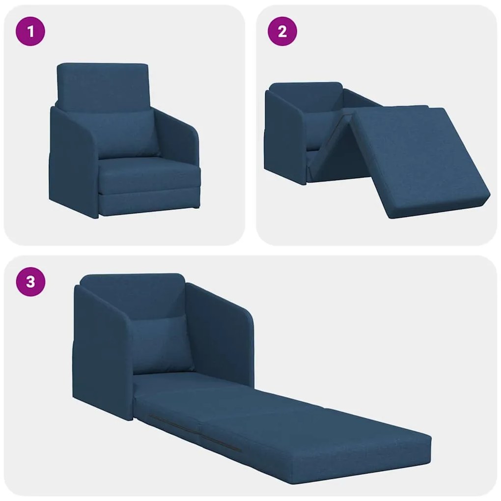 Sofá Cama de Chão 2 em 1 Azul 65x80x83 cm Tecido