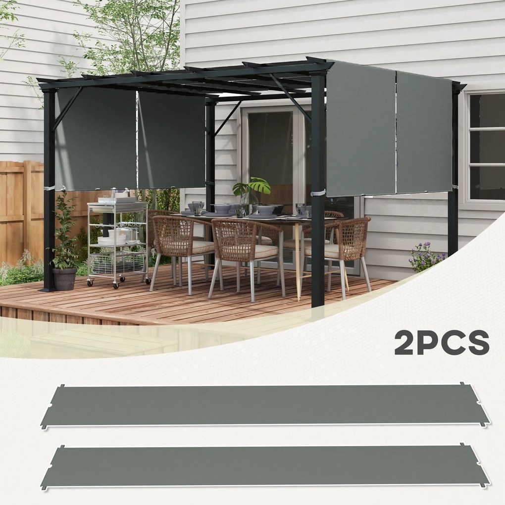 Conjunto de 2 telas de substituição para pérgula retrátil (NÃO INCLUIDA) de 4,9 x 1,2 m, para pérgula de 3 x 3 m, em poliéster com proteção UV, cinzen