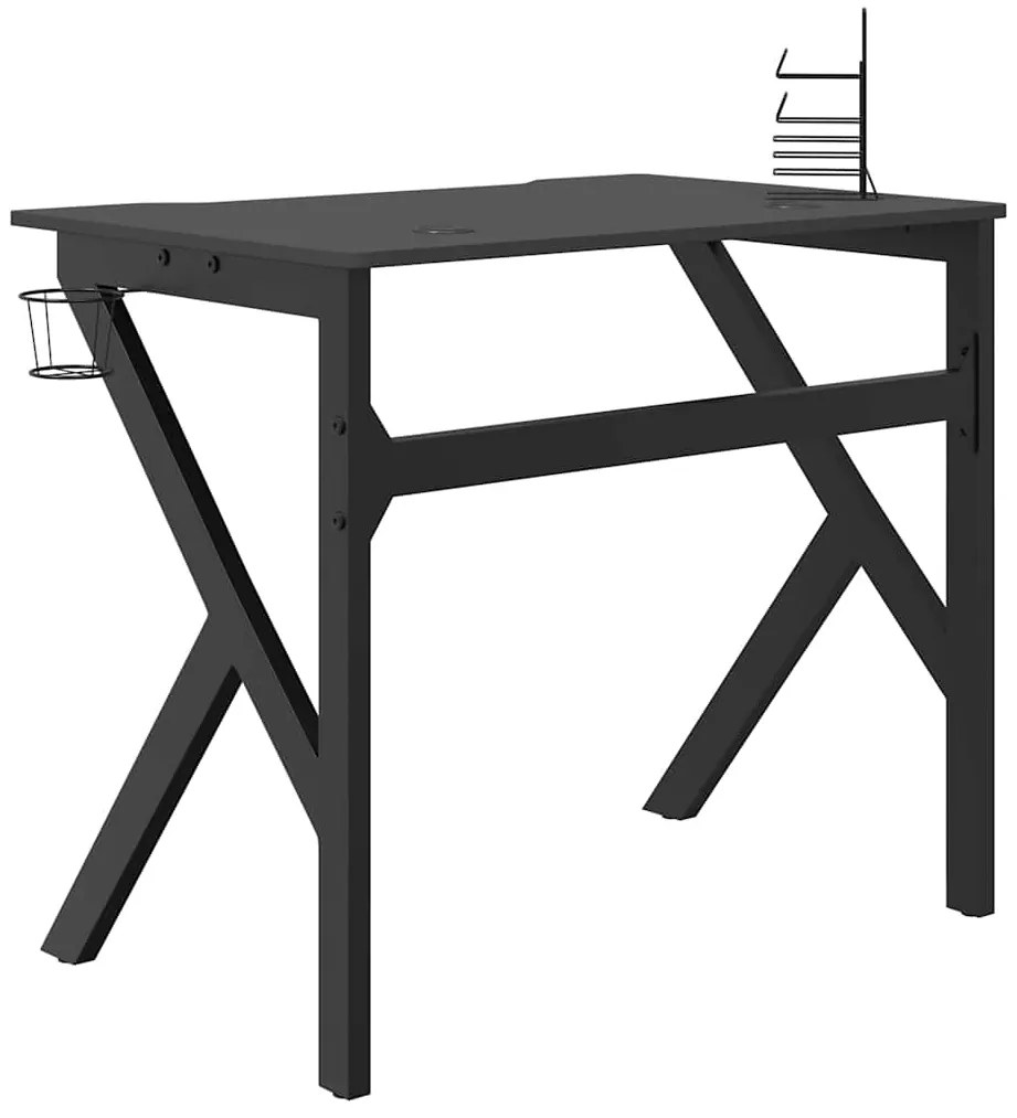 Secretária de gaming c/ pernas em forma de K 90x60x75 cm preto