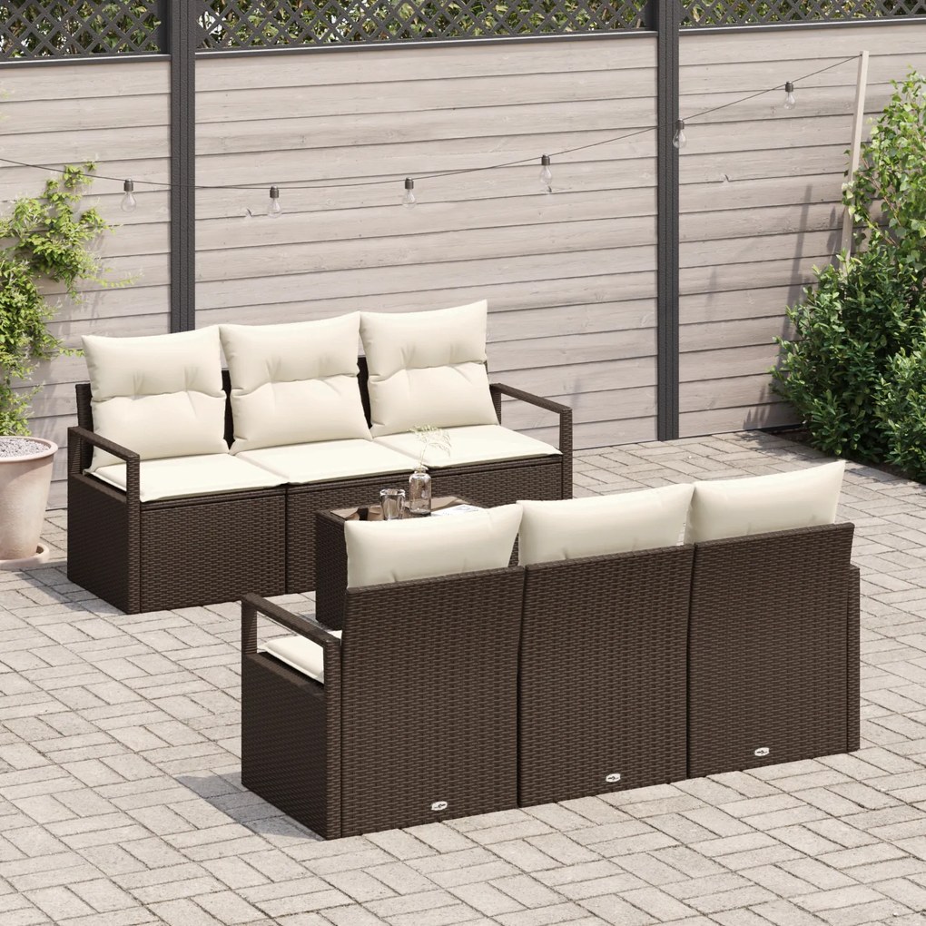 Conjunto de Sofás de Jardim vidaXL de 7 peças com Almofadas Castanho d