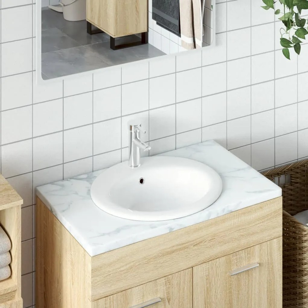 vidaXL Lavatório casa de banho oval 52x46x20 cm cerâmica branco