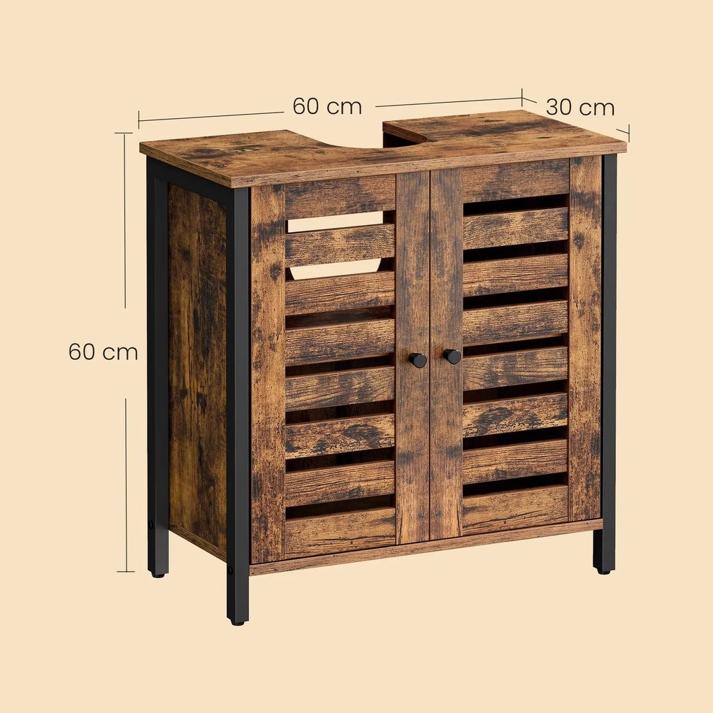 Armário de arrumação para casa de banho para lavatório (NÃO INCLUIDO), com 2 portas de lâminas 30 x 60 x 60 cm castanho-preto