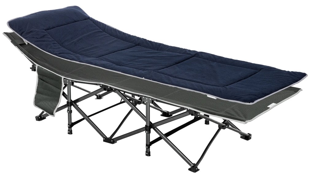 Outsunny Cama de Campismo Dobrável com Almofada Bolso Lateral e Bolsa de Transporte 188x64,5x53 cm Preto e Azul Escuro