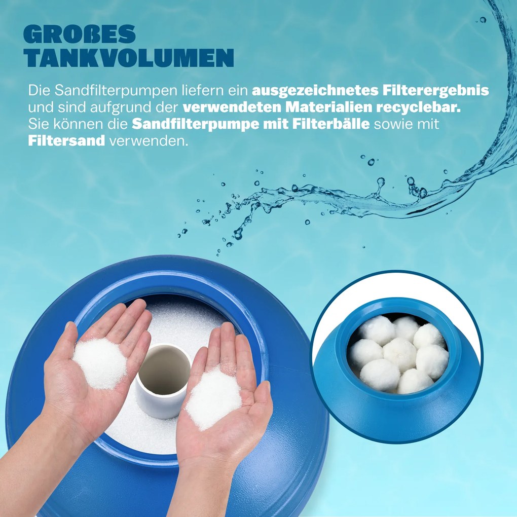 Sistema de filtragem de areia Piscinas 13200 l/h com pré-filtro e depósito XXL azul / preto