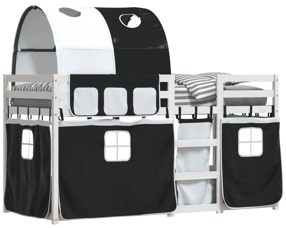 Beliche com cortinas 75x190 cm pinho maciço branco e preto