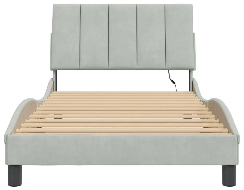 Estrutura de cama c/ luzes LED 100x200 cm veludo cinzento-claro