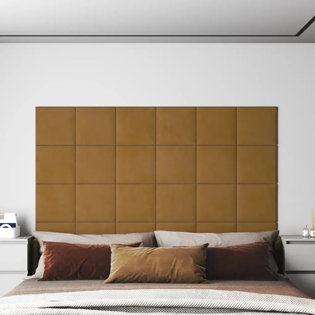 vidaXL Painel de parede 12 pcs 30x30 cm veludo 1,08 m² castanho
