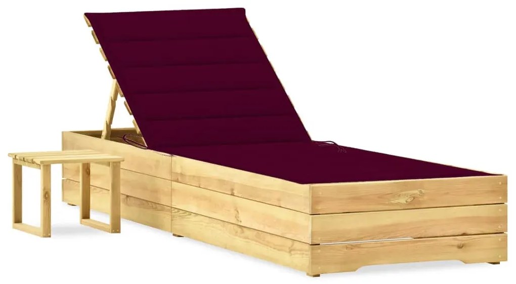 Espreguiçadeira de jardim com mesa e almofadão pinho impregnado