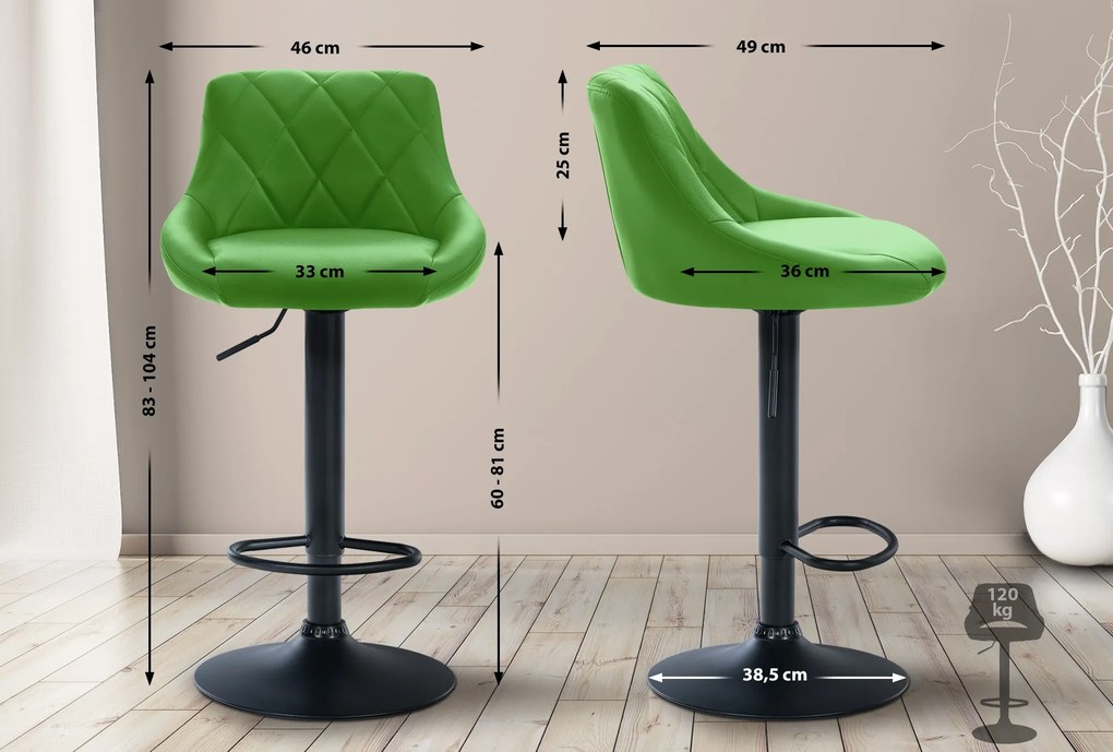 Banco de bar Lazio em couro sintético e com estrutura preta 46 x 83-104 x 49 cm Verde