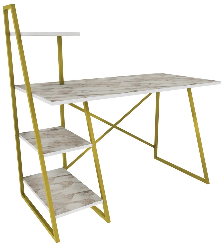 Secretária Admira – Branco/Dourado – 120x60x120 cm