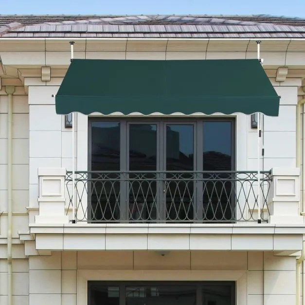 Toldo Telescópico e Retrátil 250 cm Resistente aos Raios UV Impermeável com Manivela Altura Regulável para Janela Varanda Jardim Verde