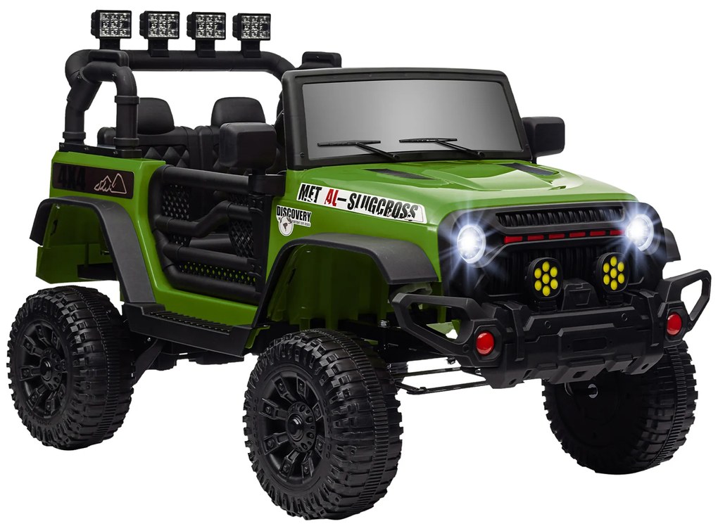 Carro Elétrico para Crianças com Bateria de 12V Controlo Remoto Bluetooth Faróis LED Buzina e Música 100x63x65 cm Verde