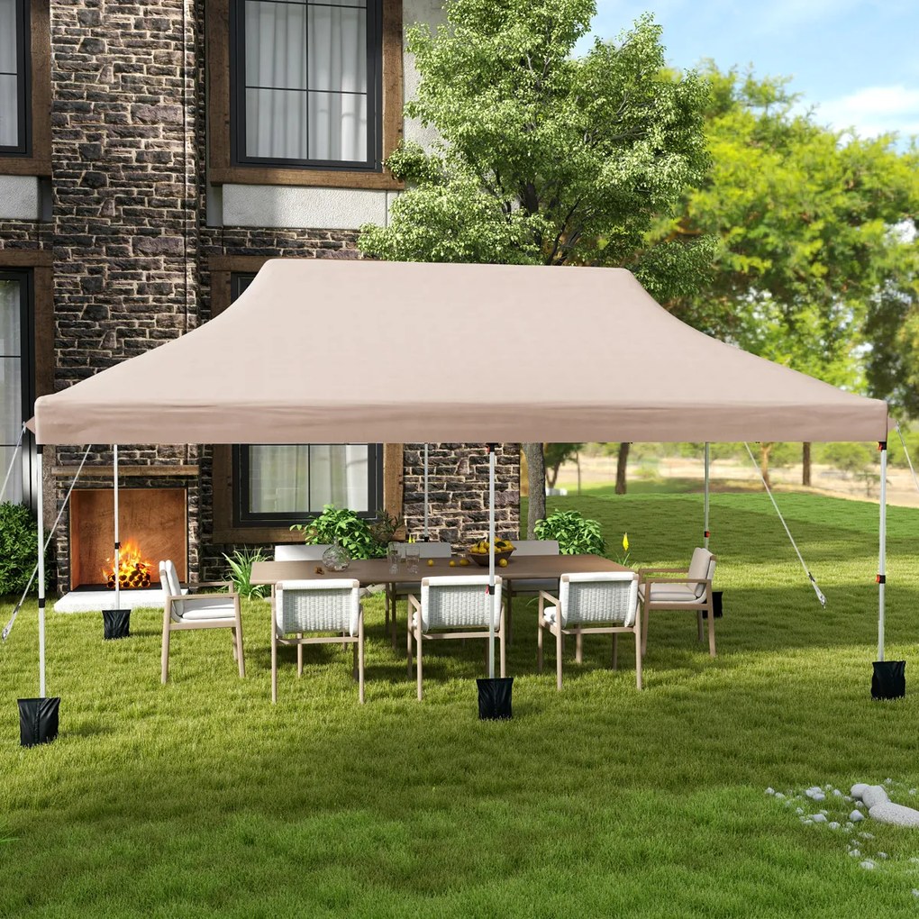 Tenda festas, eventos de 3 x 6 m com pesos e bolsa de transporte dobrável com altura ajustável de jardim bege