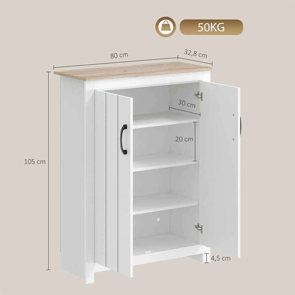 Sapateira, 80 x 32,8 x 105 cm, Prateleiras Reguláveis, Cor Carvalho e Branco