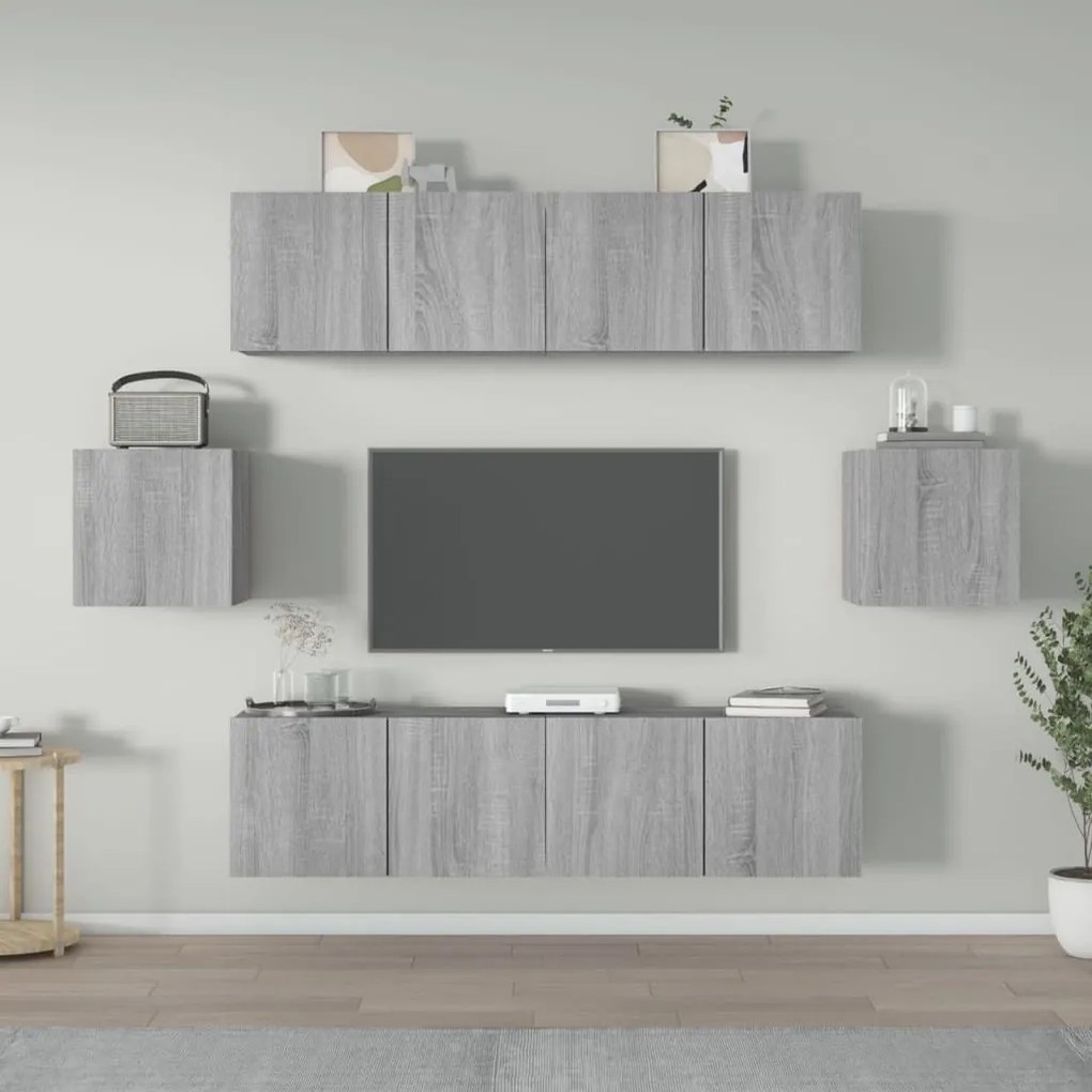 vidaXL Conjunto móveis de TV 6 pcs madeira processada sonoma cinza
