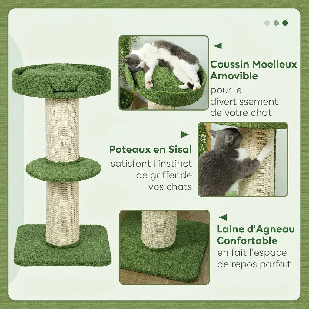 Árvore para Gatos com Arranhador, 45 x 45 x 91 cm, Postes Extragrossos, Verde
