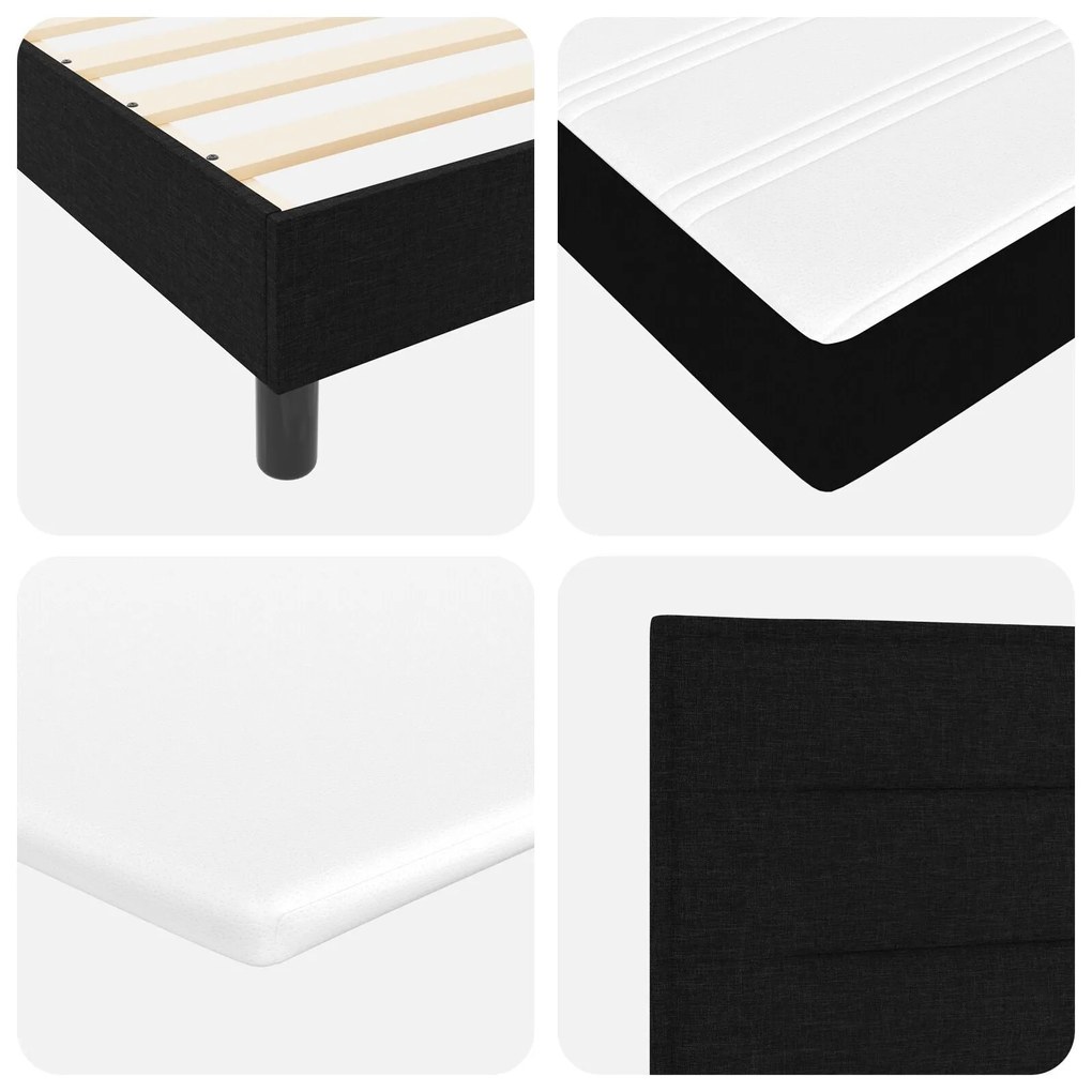 Cama Box com Colchão & Luz LED Preta 120x190 cm Tecido