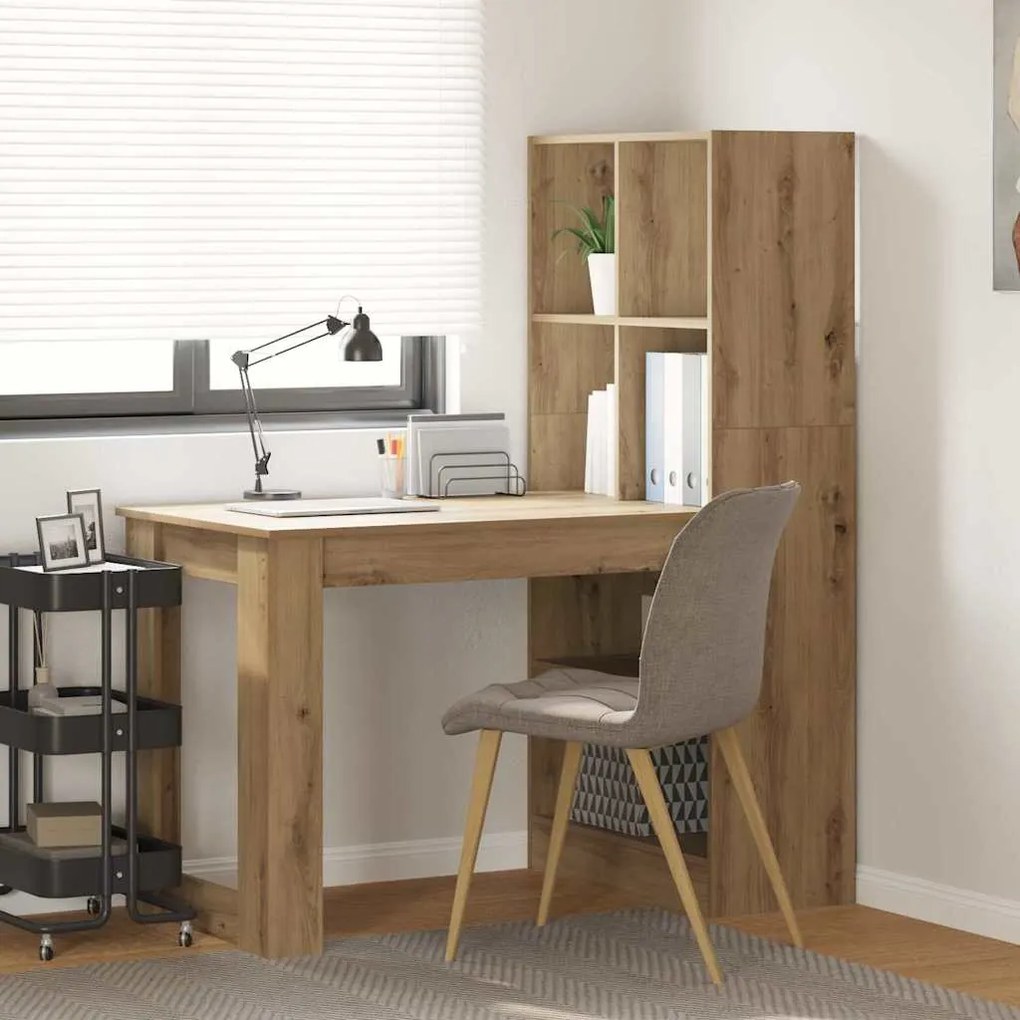 vidaXL Mesa com prateleira com armazenamento carvalho artisiano 122 x 67 x 145 cm