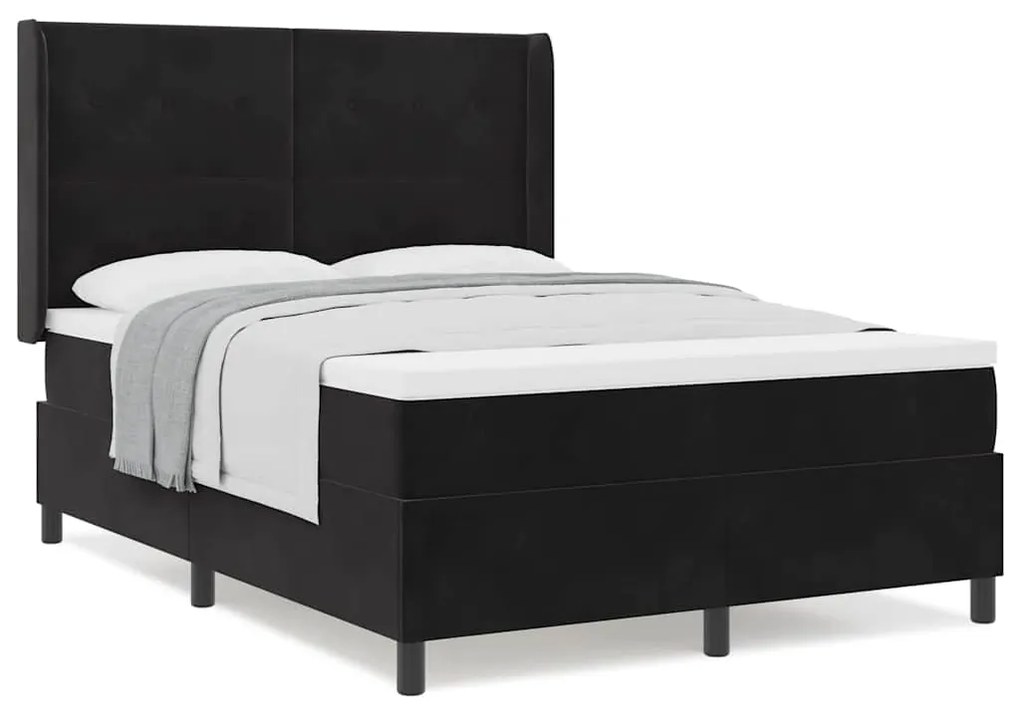 Cama Box Spring vidaXL com Colchão Preto 140x200 cm Veludo