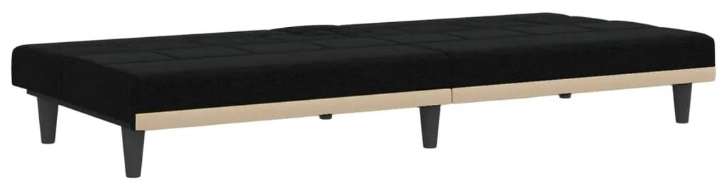 Sofá-cama com suporte para copos tecido preto