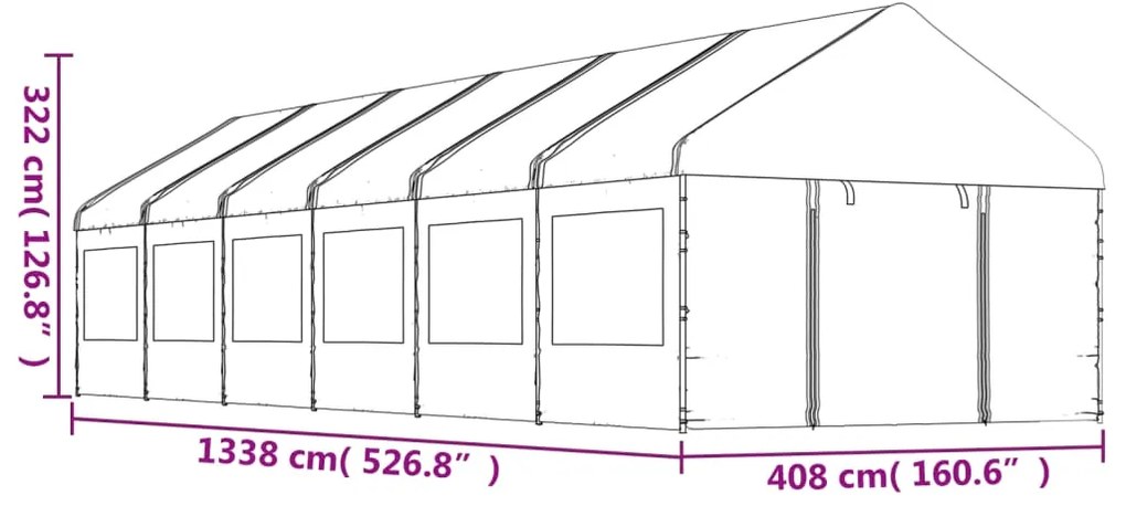 Gazebo com telhado 13,38x4,08x3,22 m polietileno branco