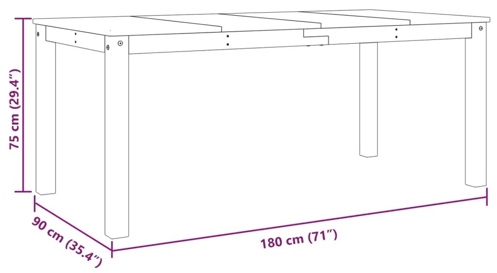 Mesa de jantar Panama 180x90x75 cm madeira pinho maciça branco