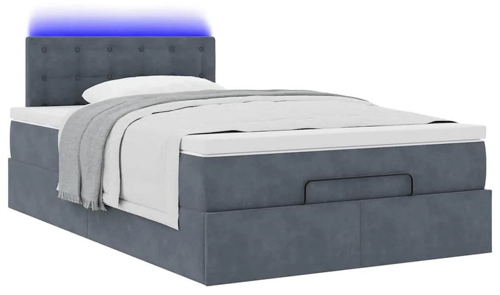 Cama otomana com colchão &amp; LEDs 120x190cm veludo cinza-escuro