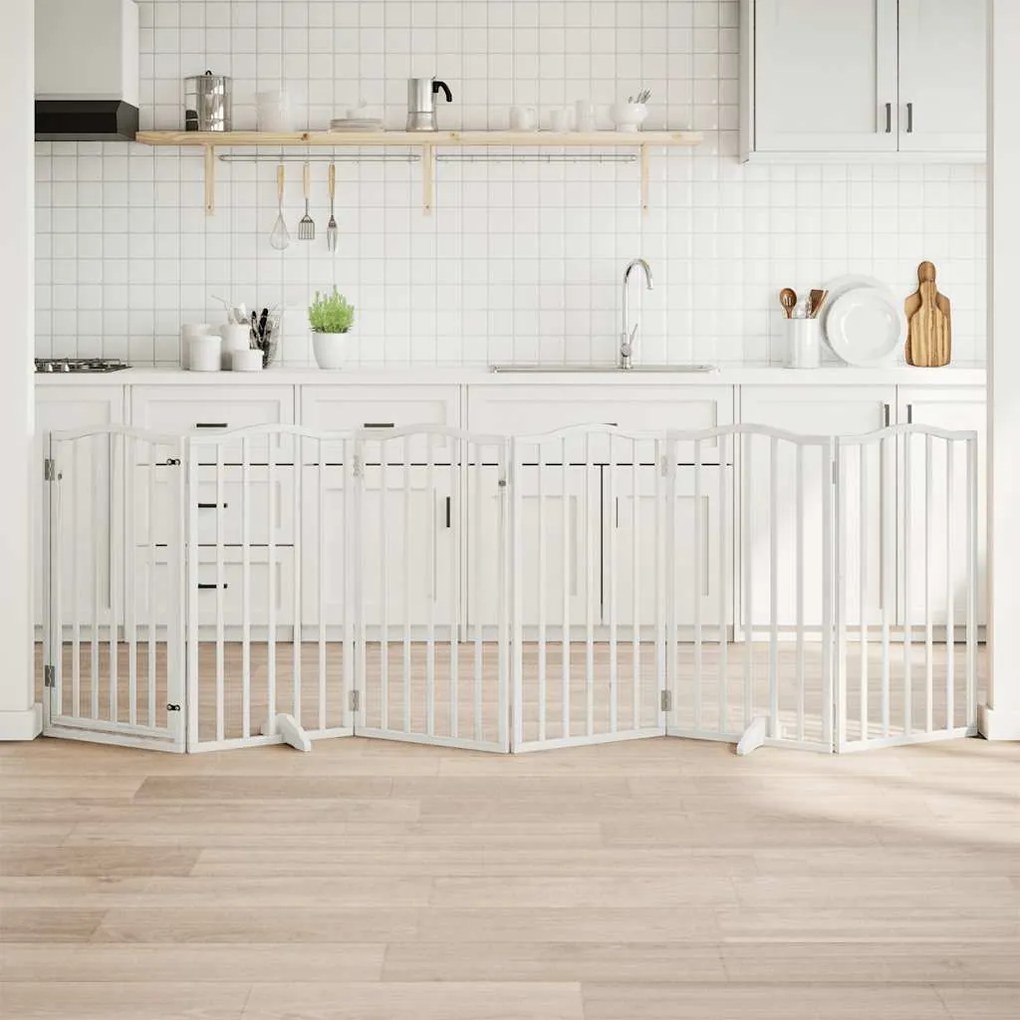 vidaXL Portão p/ cães com porta dobrável 6 painéis 300 cm álamo branco