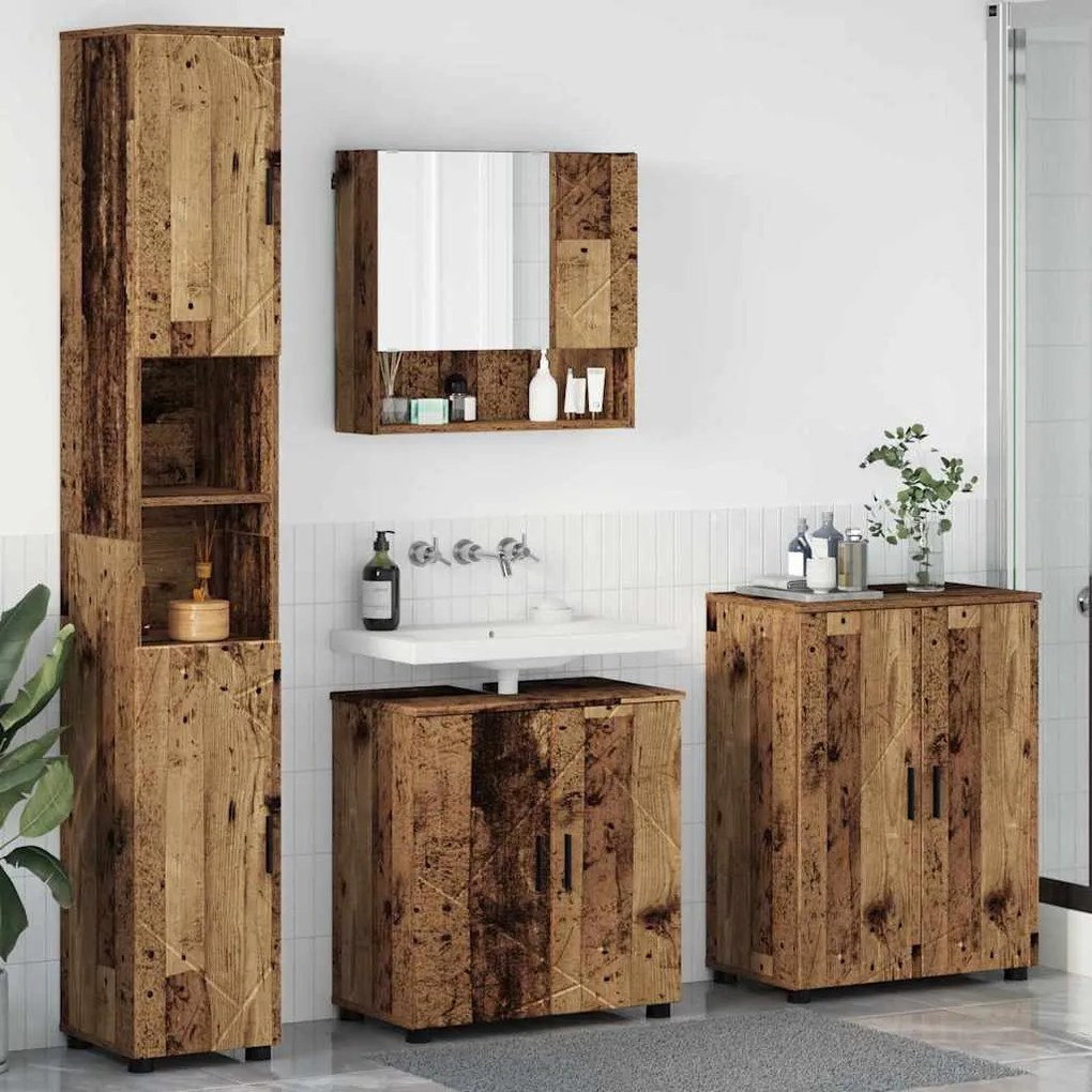 vidaXL Conjunto de Móveis para Banheiro com porta 4 pcs Madeira antiga