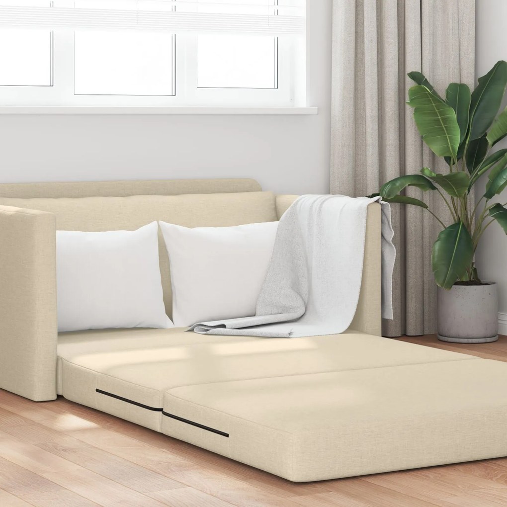 Sofá-Cama 2 em 1 Creme 124x71x78 cm Tecido