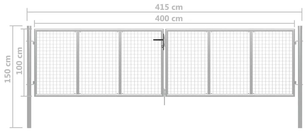 Portão de jardim em aço galvanizado 415x150 cm prateado